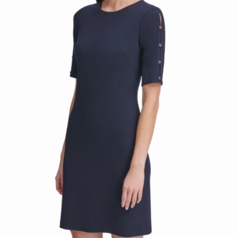 NEW Tommy Hilfiger A-Line Navy 3/4 Sleeve Nautical Preppy Peek-A-Boo Dress